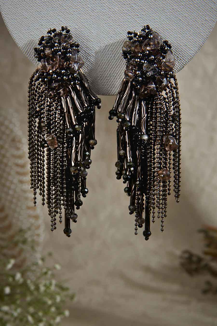 Black Crystal Dangler Earrings