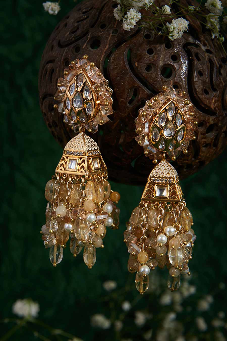 Gold Semi-Precious Stone Dangler Earrings