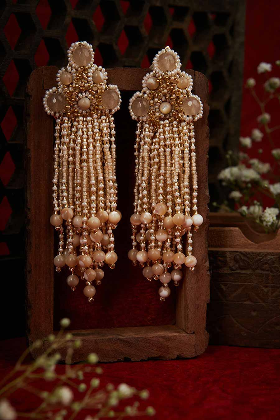 Beige Semi-Precious Stone Dangler Earrings