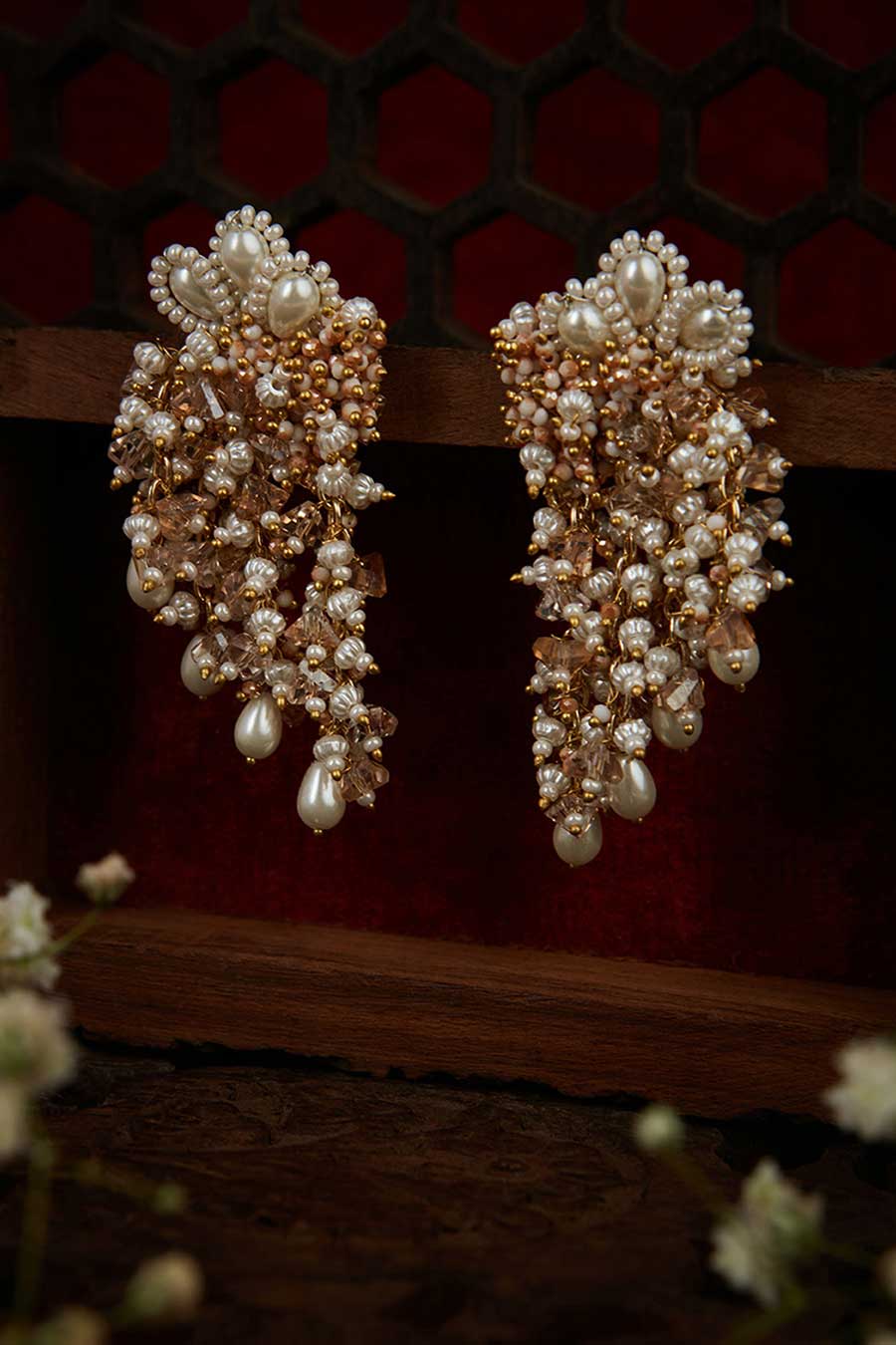 Peach Crystal Dangler Earrings