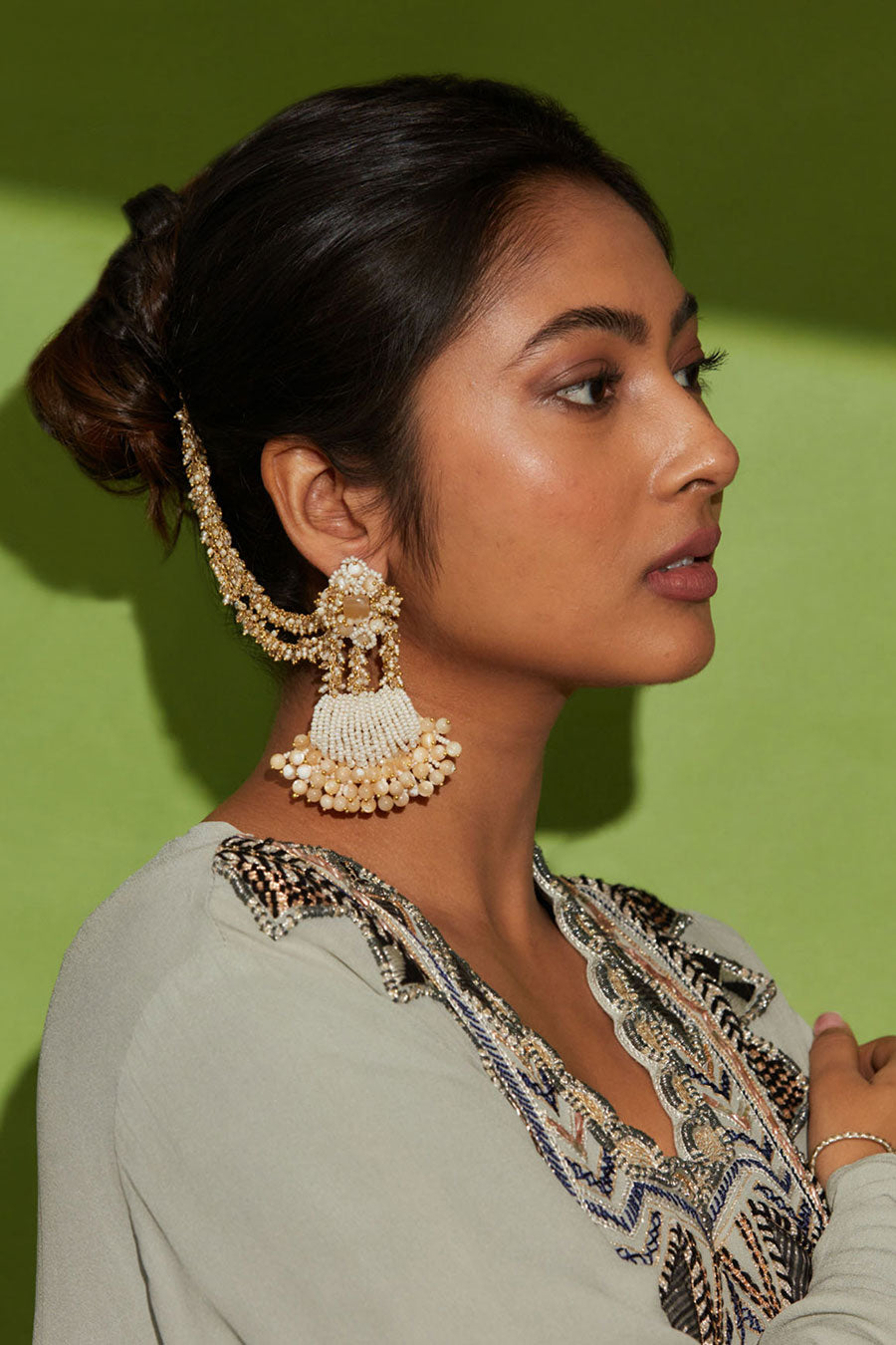 Beige Pearl Dangler Earrings