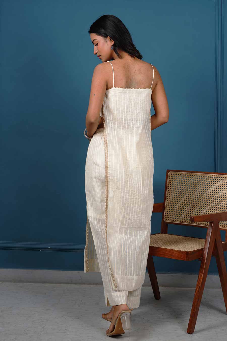 Off-White Lurex Bralette Tunic & Pant Set