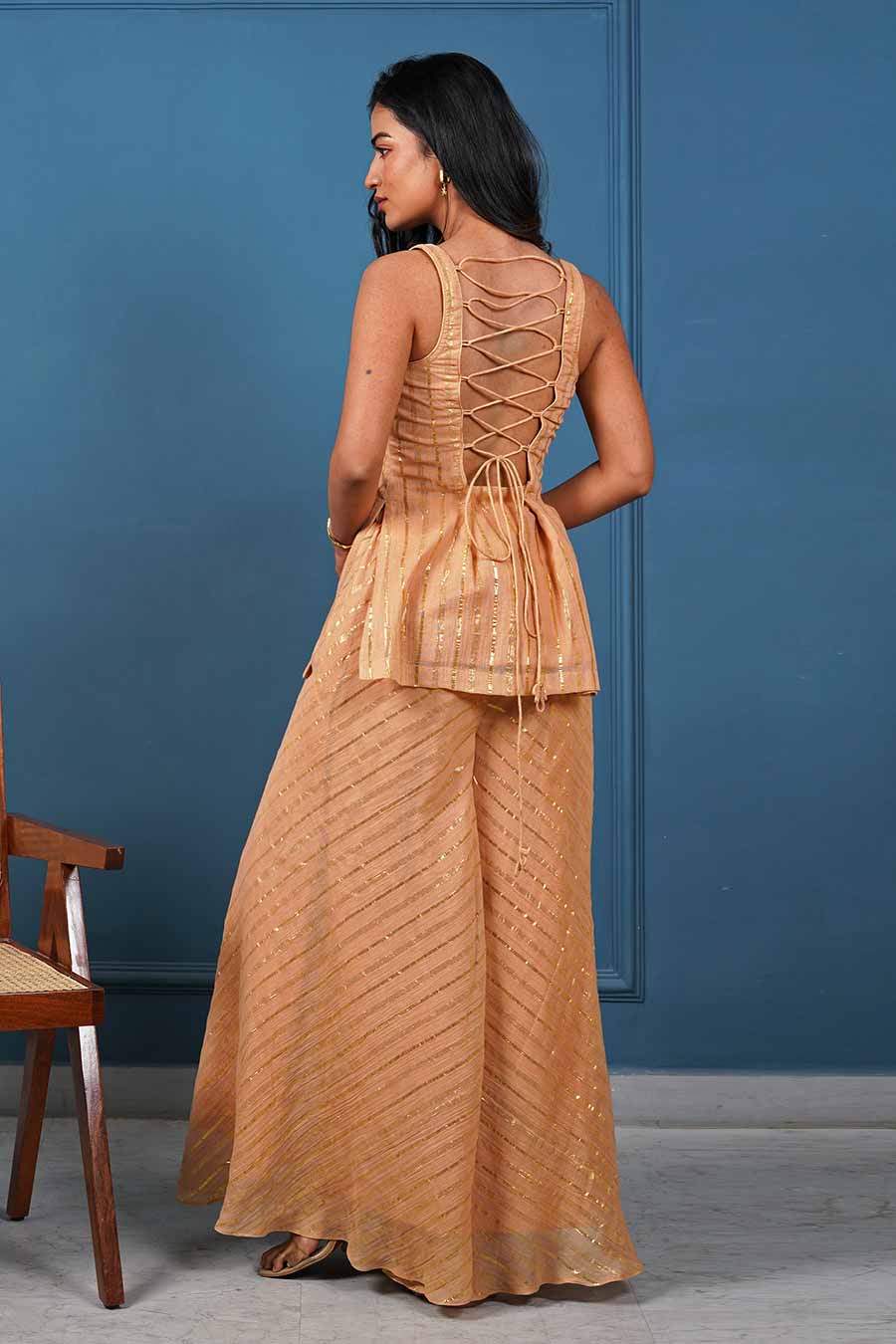 Rust Sepia Short Kurta & Wide-Leg Pant Set