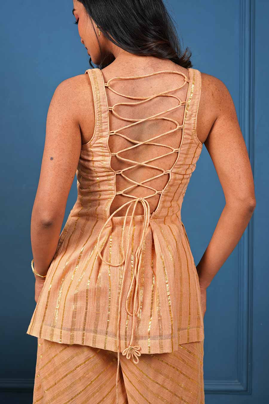 Rust Sepia Short Kurta & Wide-Leg Pant Set