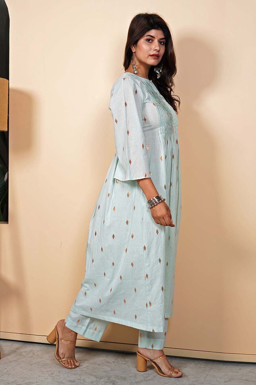 Powder Blue Pintuck Kurta & Pant Set