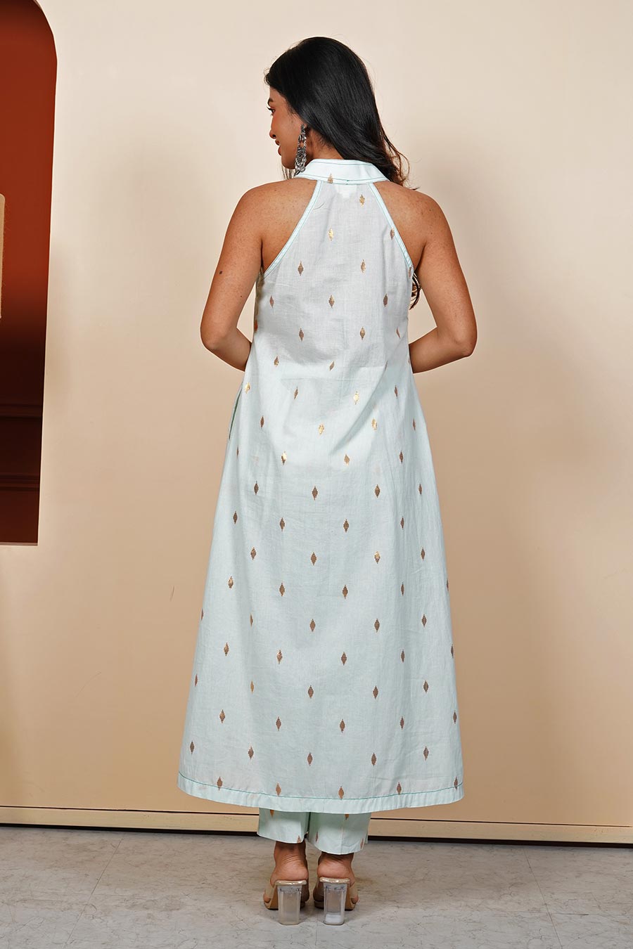 Powder Blue Lurex Kurta & Pant Set