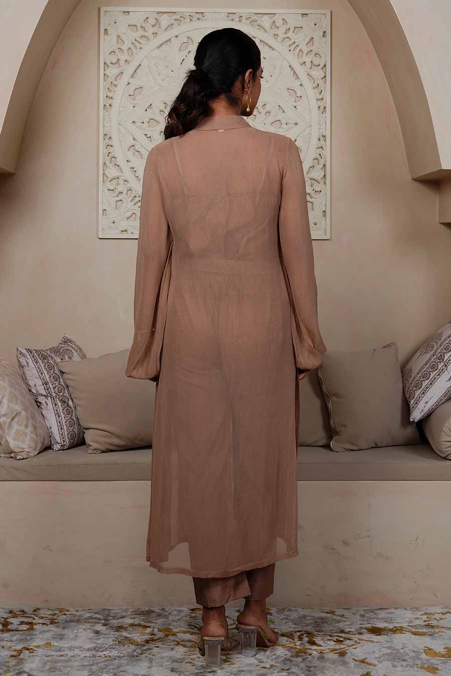 Brown Pintuck Kurta & Pant Set