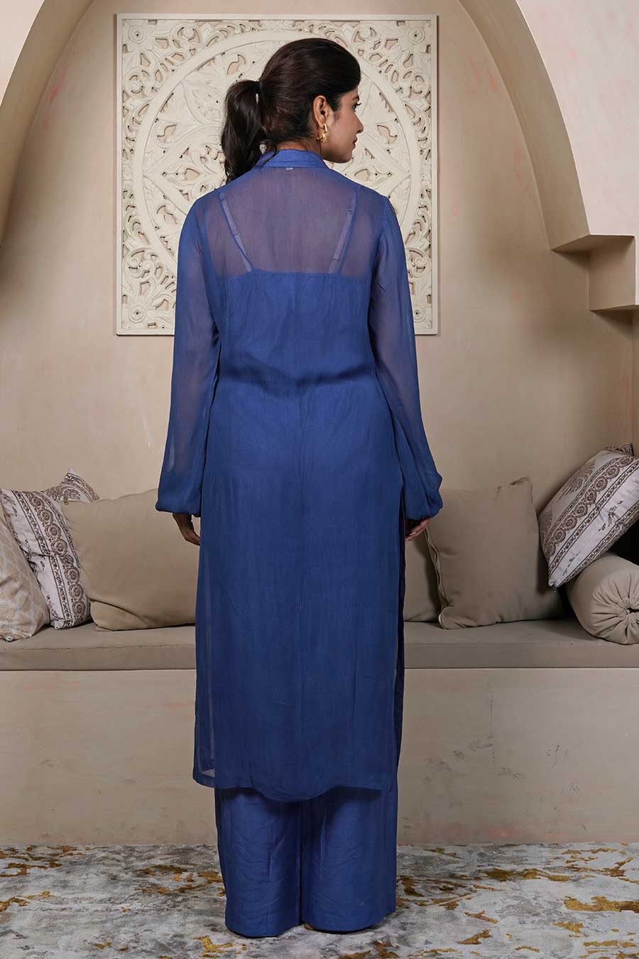 Midnight Blue Pintuck Kurta & Pant Set