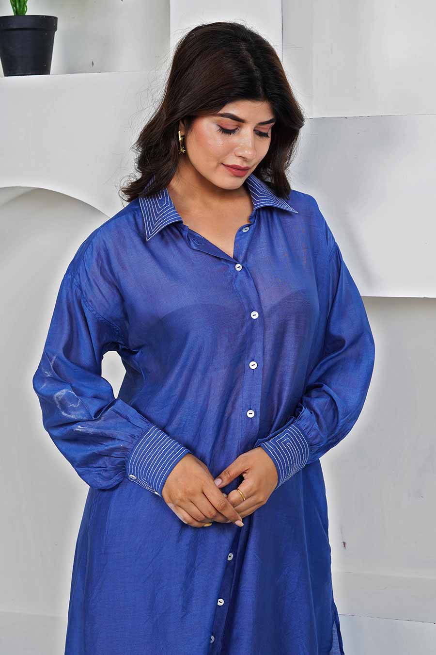 Blue Shirt Tunic & Pant Co-Ord Set
