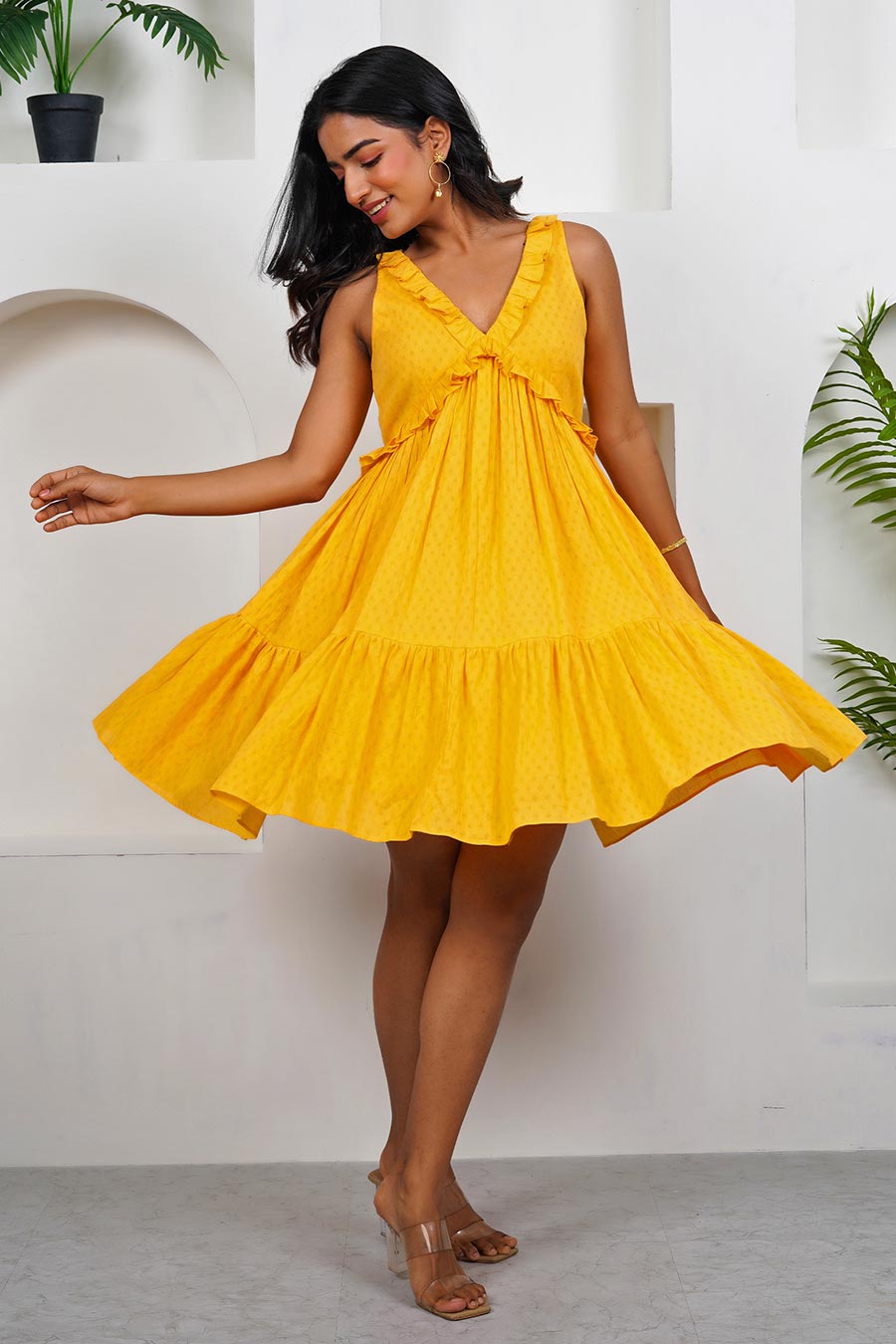 Shop Yellow Ruffle Dress by IMRIE INDIA at House of Designers – HOUSE ...