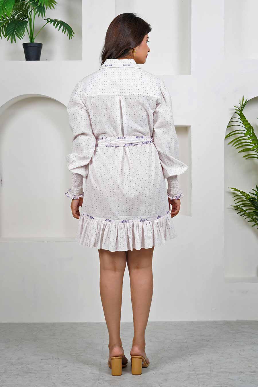 White Wide-Cuffs Dress