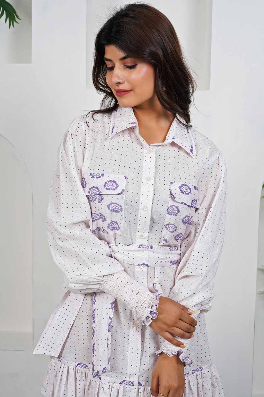 White Wide-Cuffs Dress