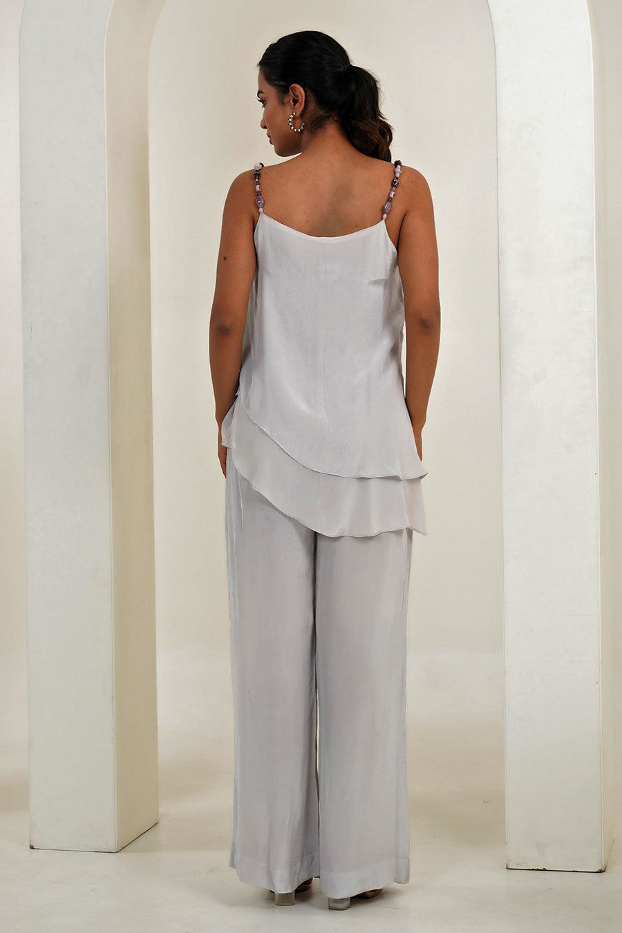 Off-White Gemstone Layered Top & Pant Co-Ord Set
