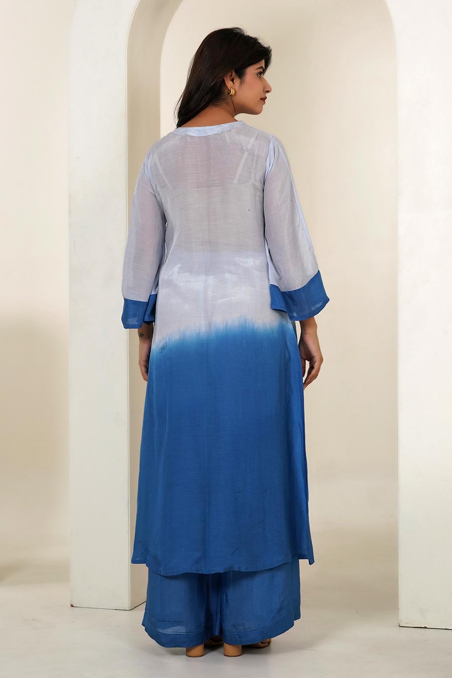Blue Ombre Pleated Kurta & Pant Set