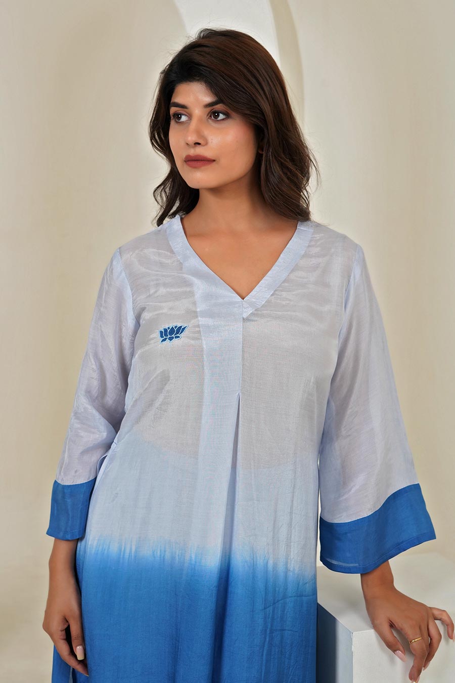 Blue Ombre Pleated Kurta & Pant Set
