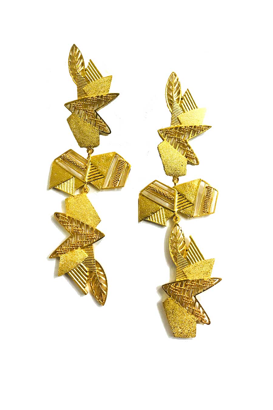 Abstract Gold Plated Dangler Earrings