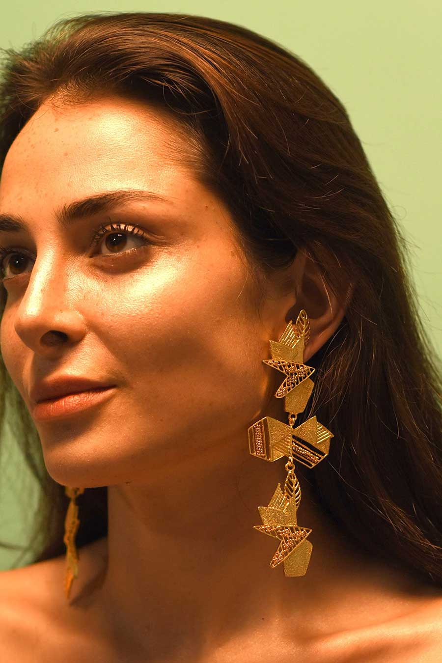 Abstract Gold Plated Dangler Earrings