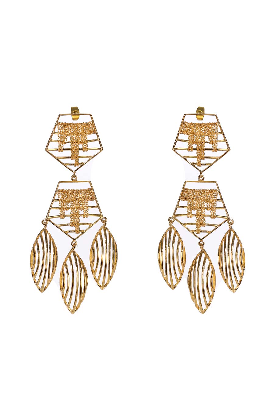 Pentagon Shaped Gold Plated Earrings