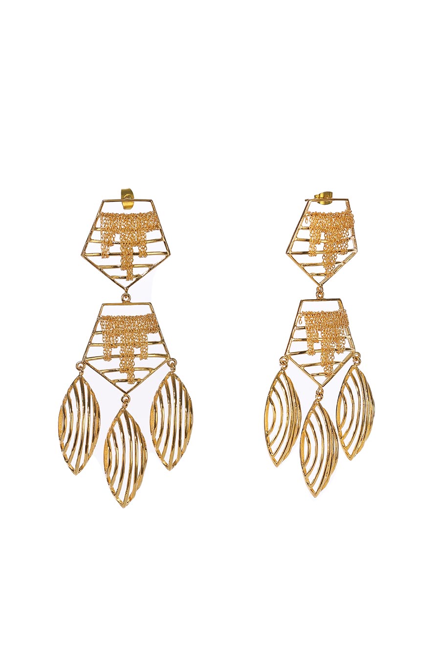 Pentagon Shaped Gold Plated Earrings