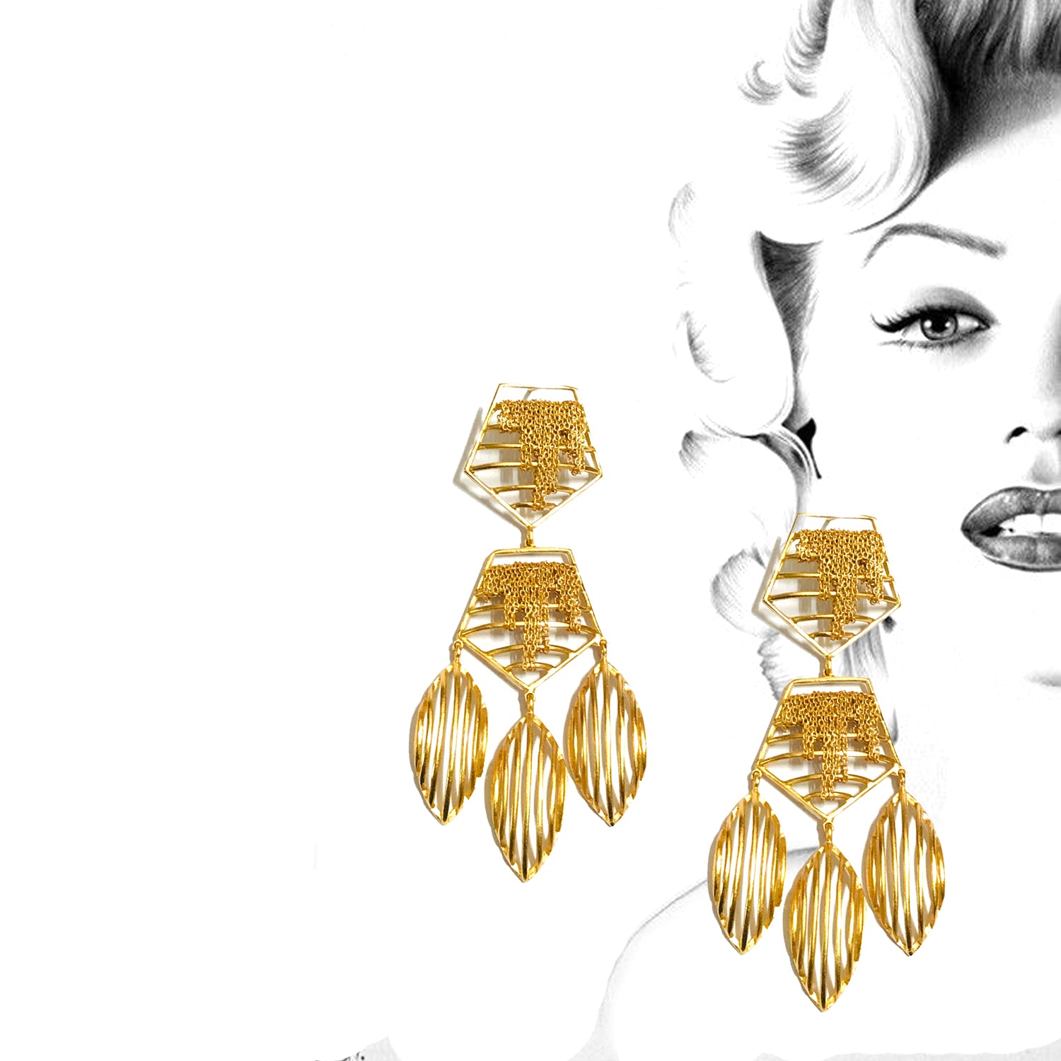 Pentagon Shaped Gold Plated Earrings