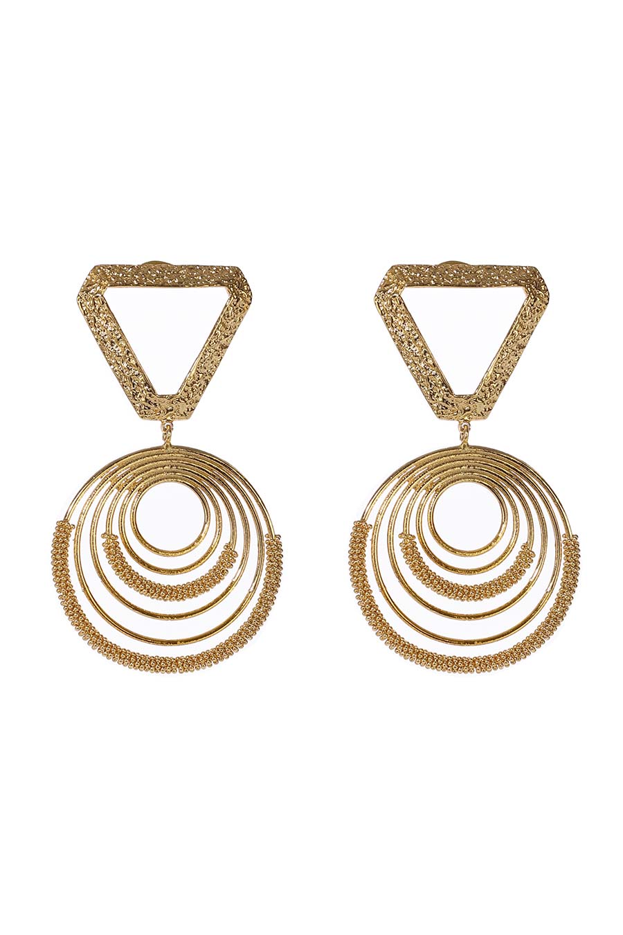 Triangular-Circular Gold Plated Earrings