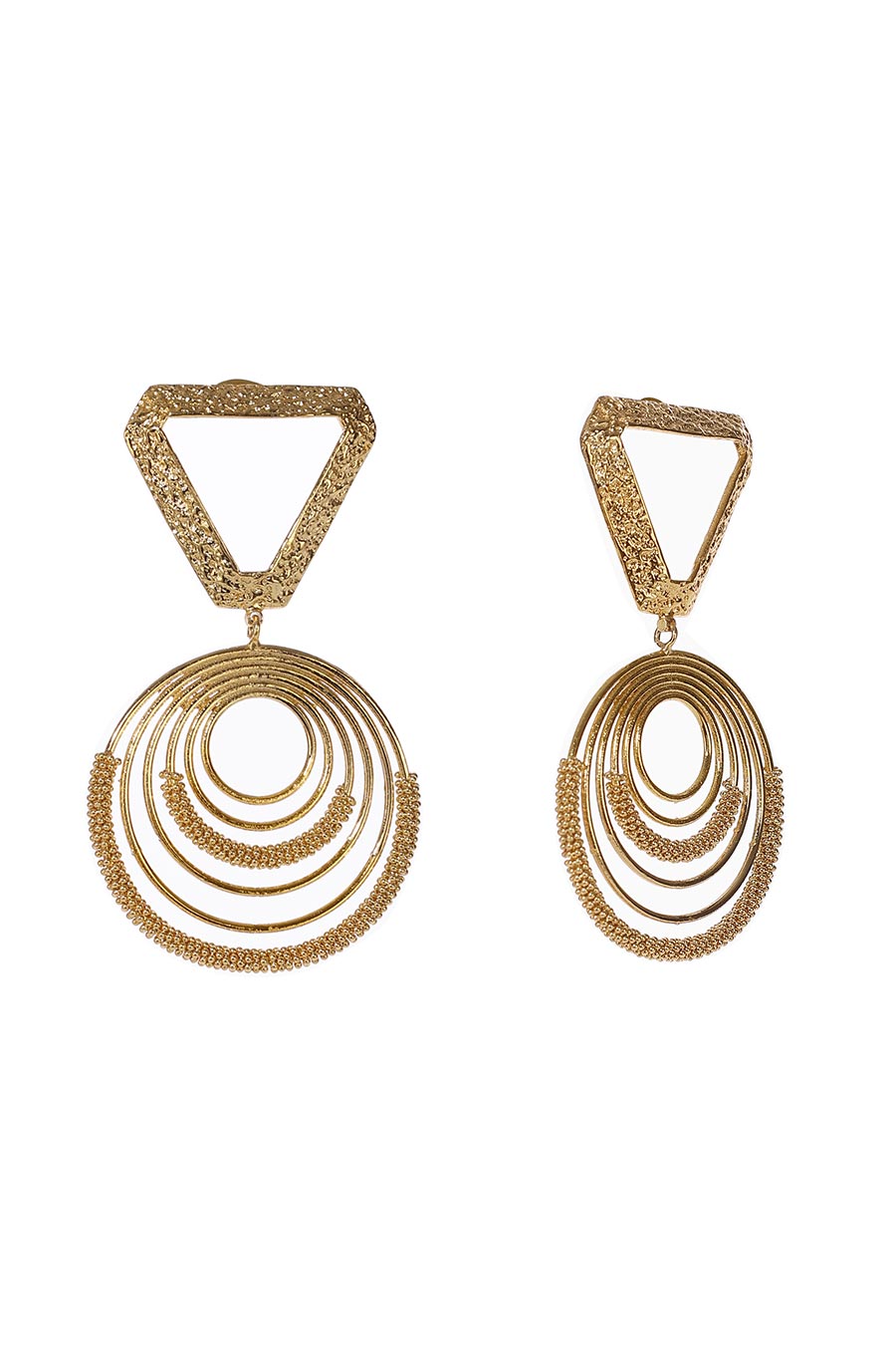 Triangular-Circular Gold Plated Earrings