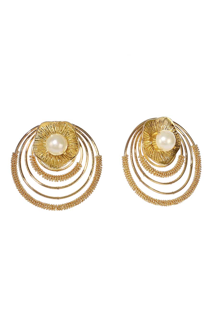Circular Gold Plated Beaded Earrings