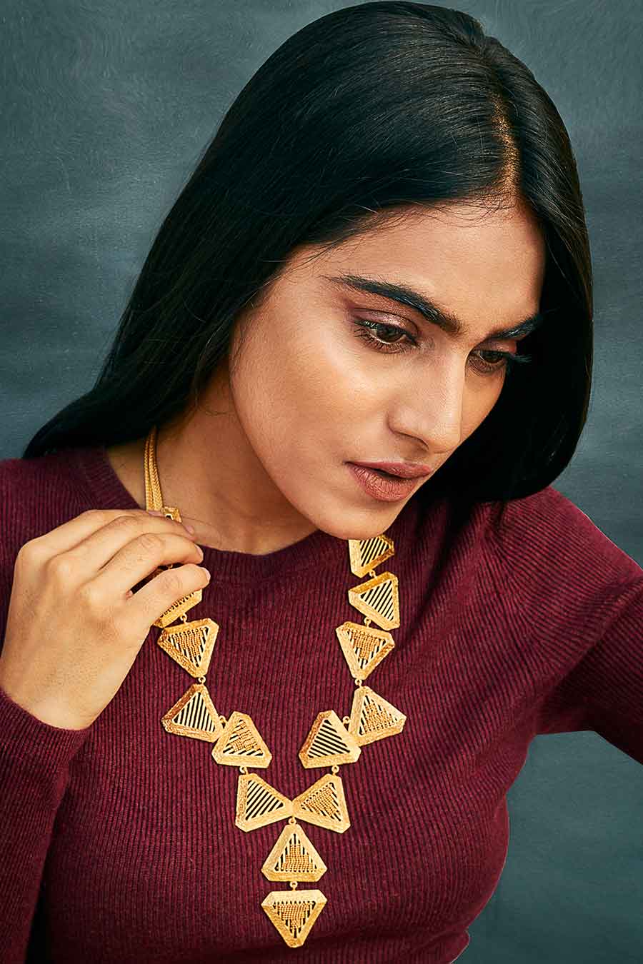 Triangle Shaped Gold Plated Necklace