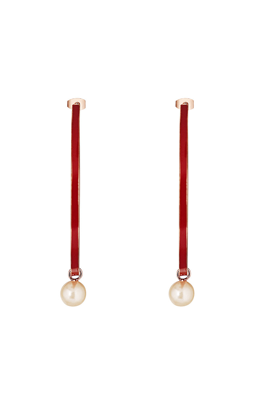 Drop Pearl Red Hoop Earrings
