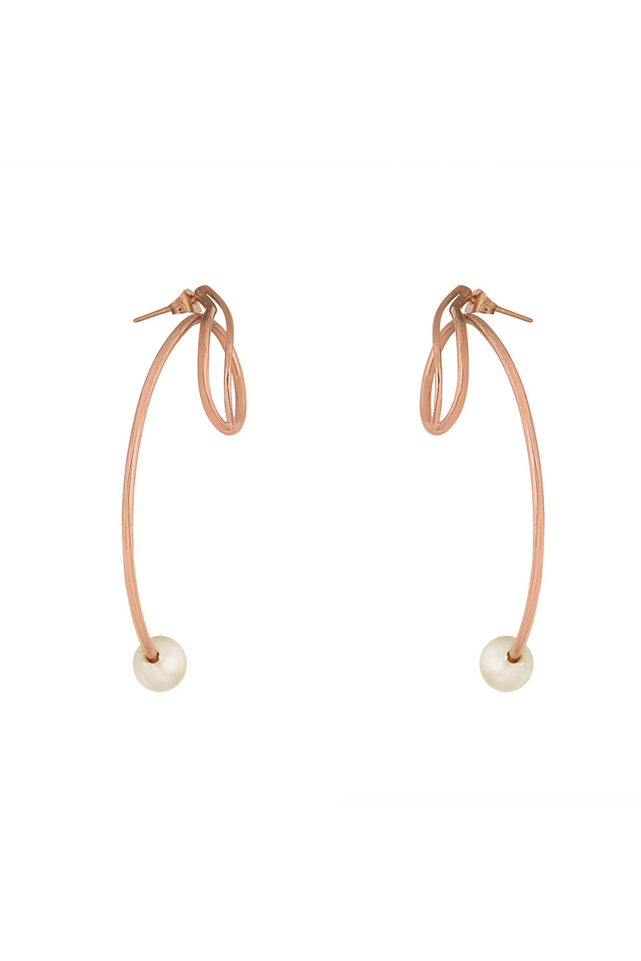 Long Twist Gold Plated Pearl Earrings