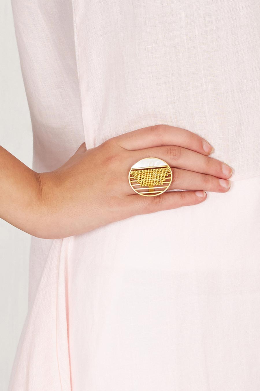 Circle Beaded Gold Plated Ring