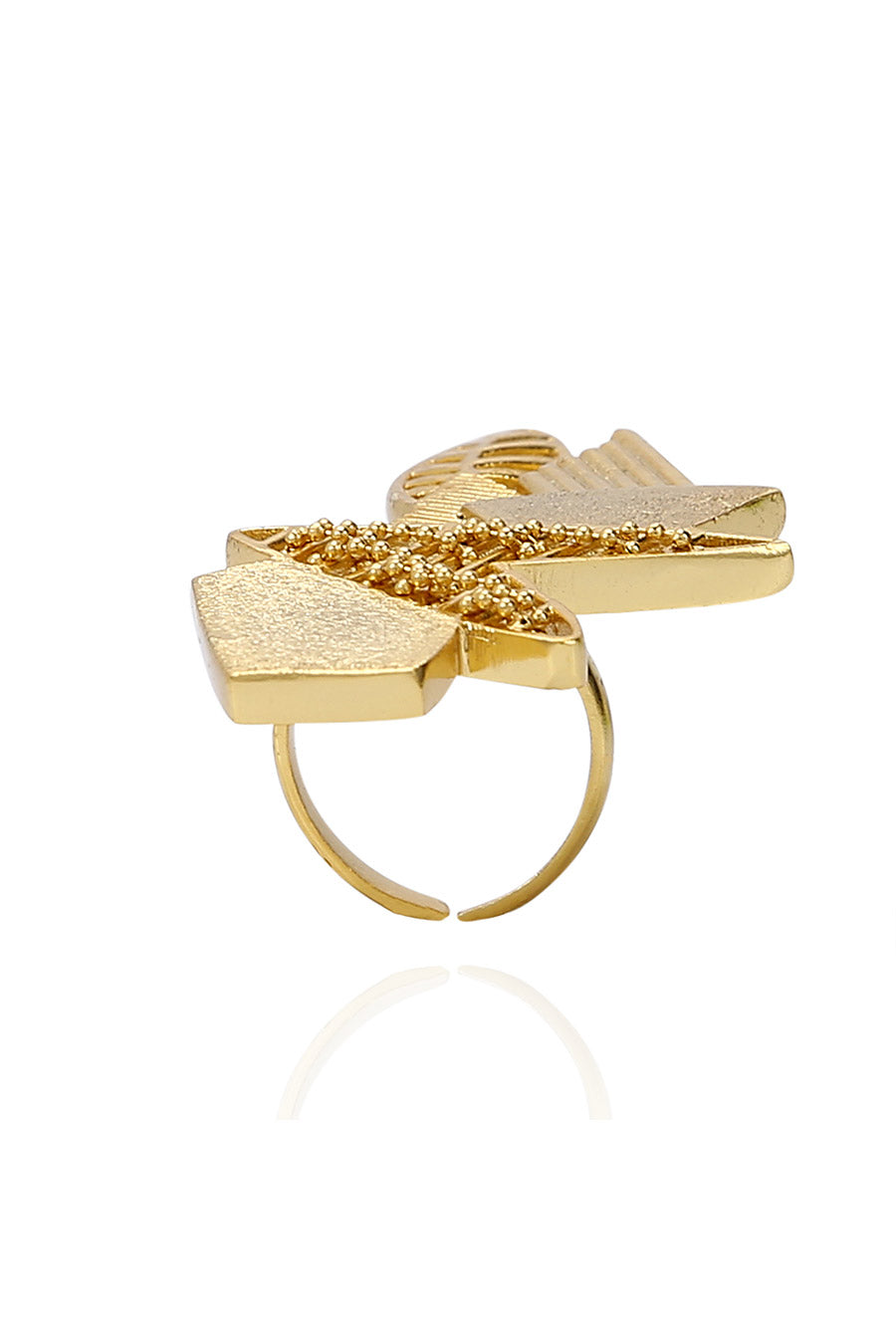 Leaf Shaped Gold Plated Beaded Ring