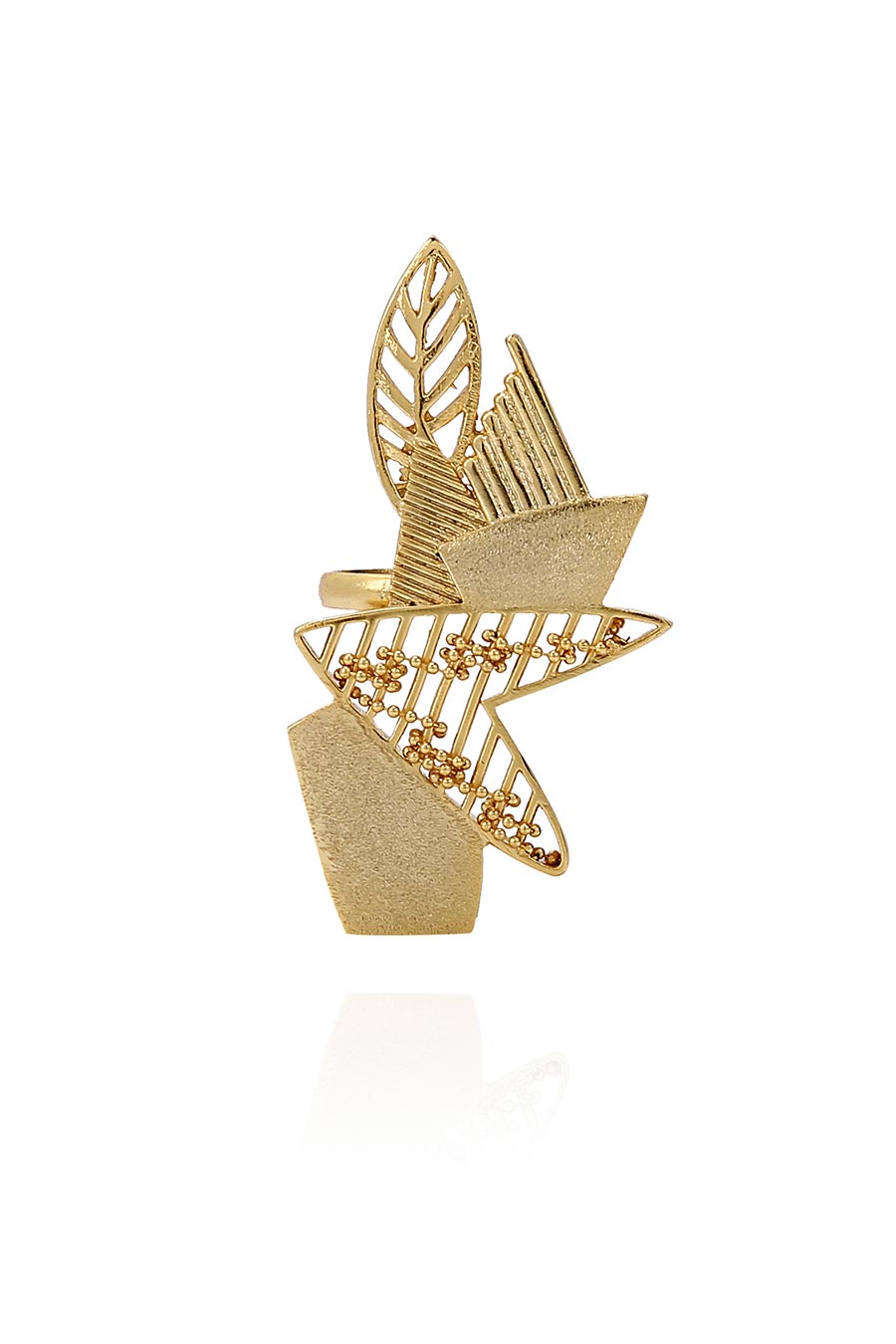 Leaf Shaped Gold Plated Beaded Ring