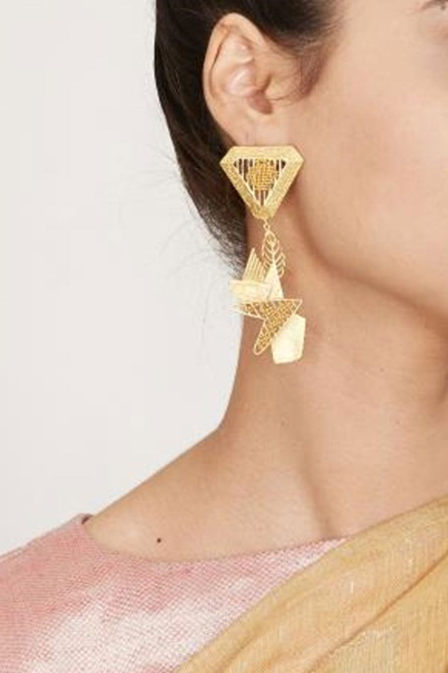 Triangle Textured Gold Plated Earrings