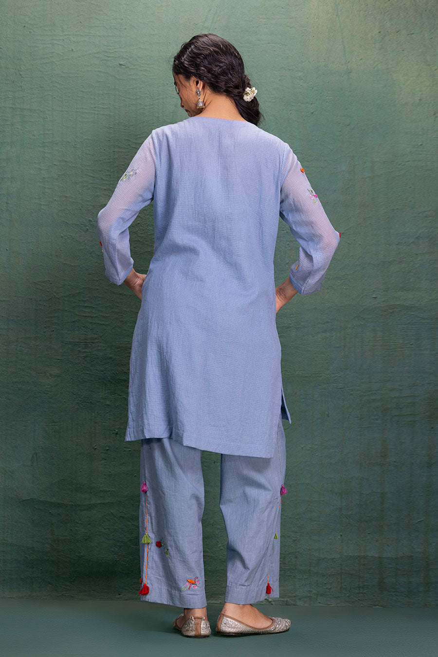 Blue Cotton Embroidered Co-Ord Set