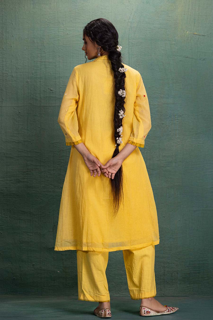 Yellow Cotton Embroidered Kurta & Pant Set
