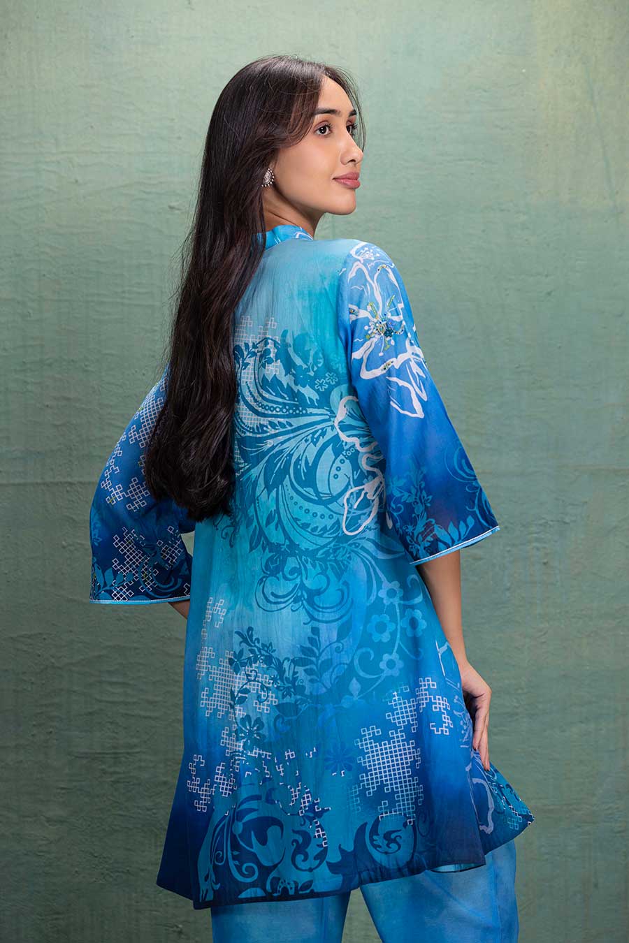 Blue Printed Cotton Silk Embellished Co-Ord Set