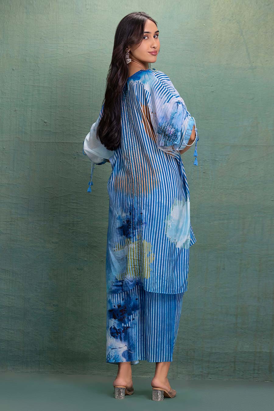 Blue Printed Cotton Silk Embellished Co-Ord Set