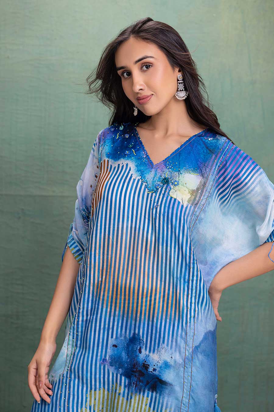 Blue Printed Cotton Silk Embellished Co-Ord Set