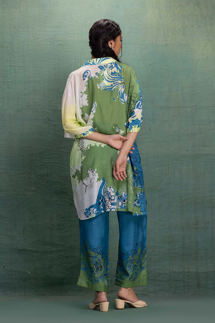 Green & Blue Printed Cotton Silk Embellished Co-Ord Set