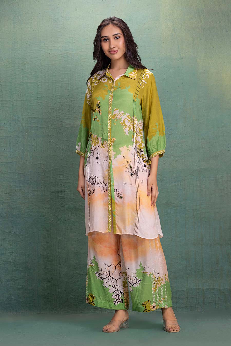 Green Printed Cotton Silk Embellished Co-Ord Set