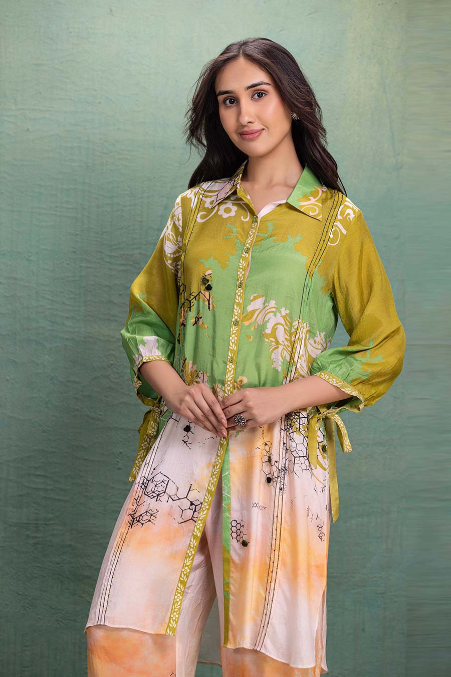 Green Printed Cotton Silk Embellished Co-Ord Set