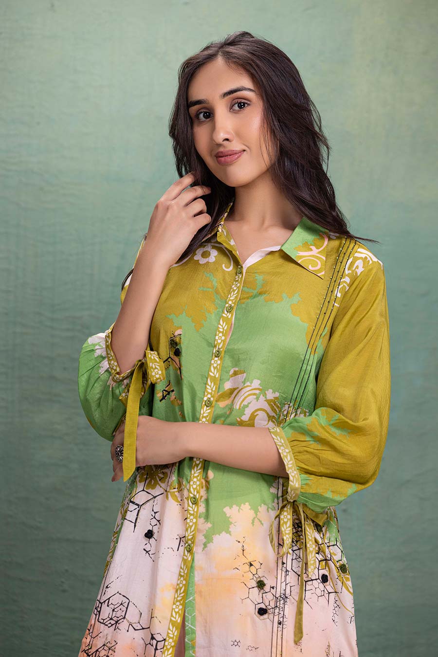 Green Printed Cotton Silk Embellished Co-Ord Set