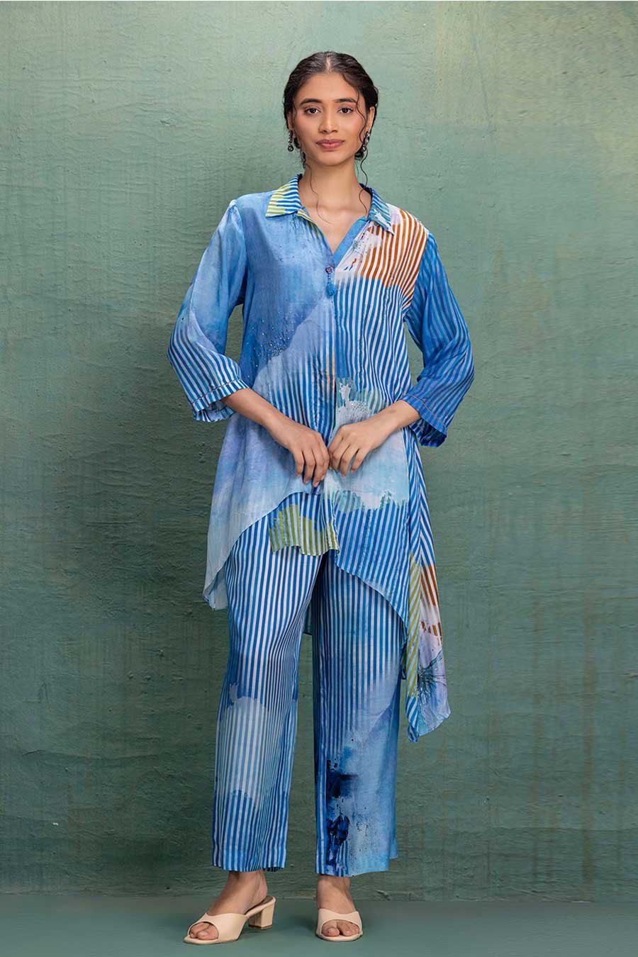 Blue Printed Cotton Silk Embellished Co-Ord Set