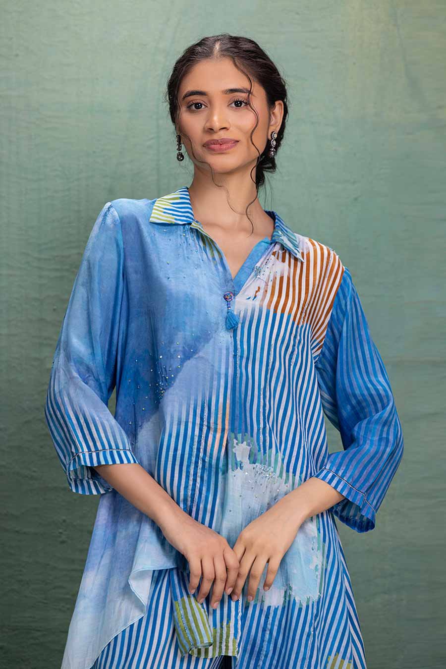 Blue Printed Cotton Silk Embellished Co-Ord Set