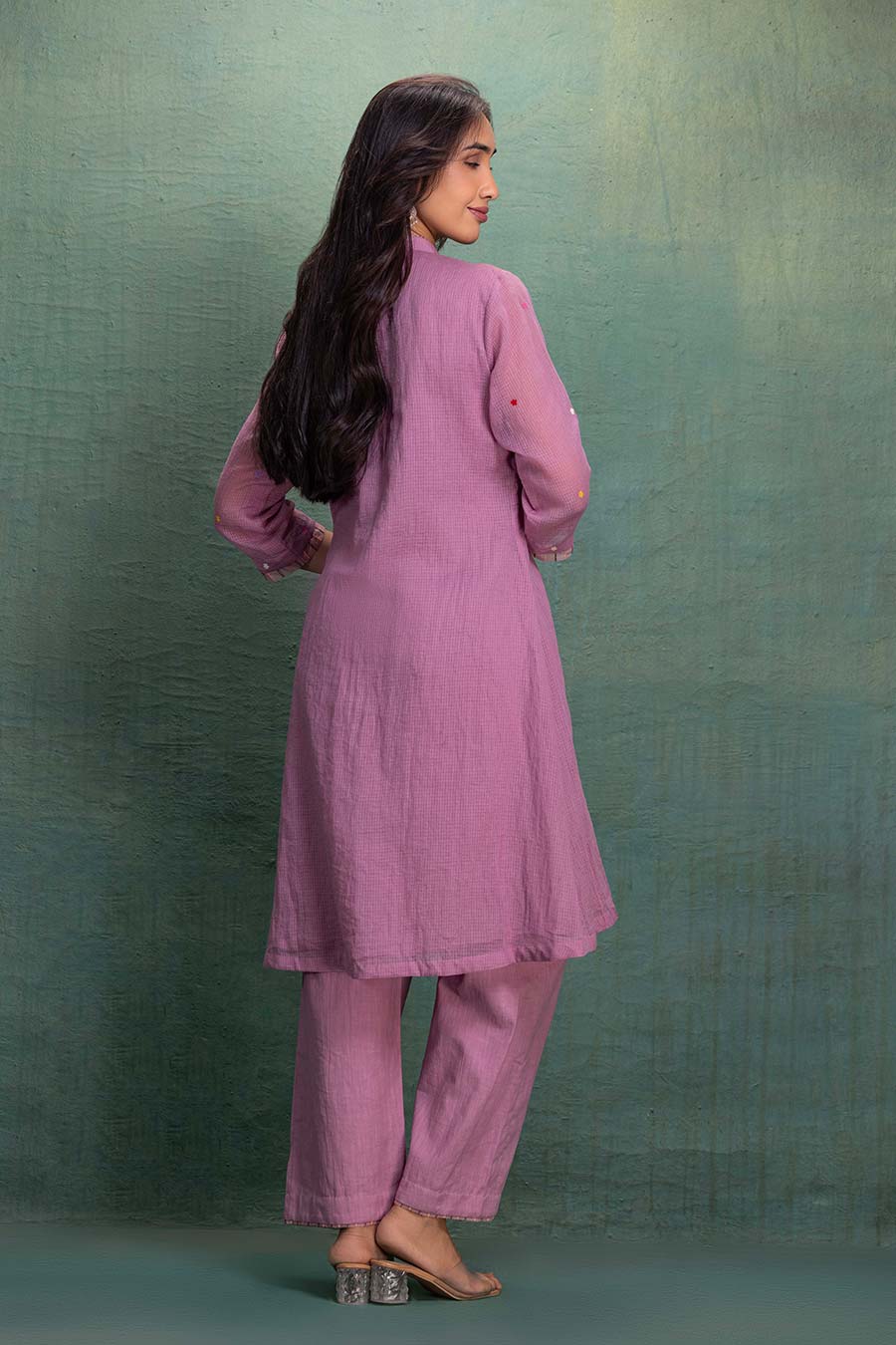 Pink Cotton Embroidered Kurta & Pant Set