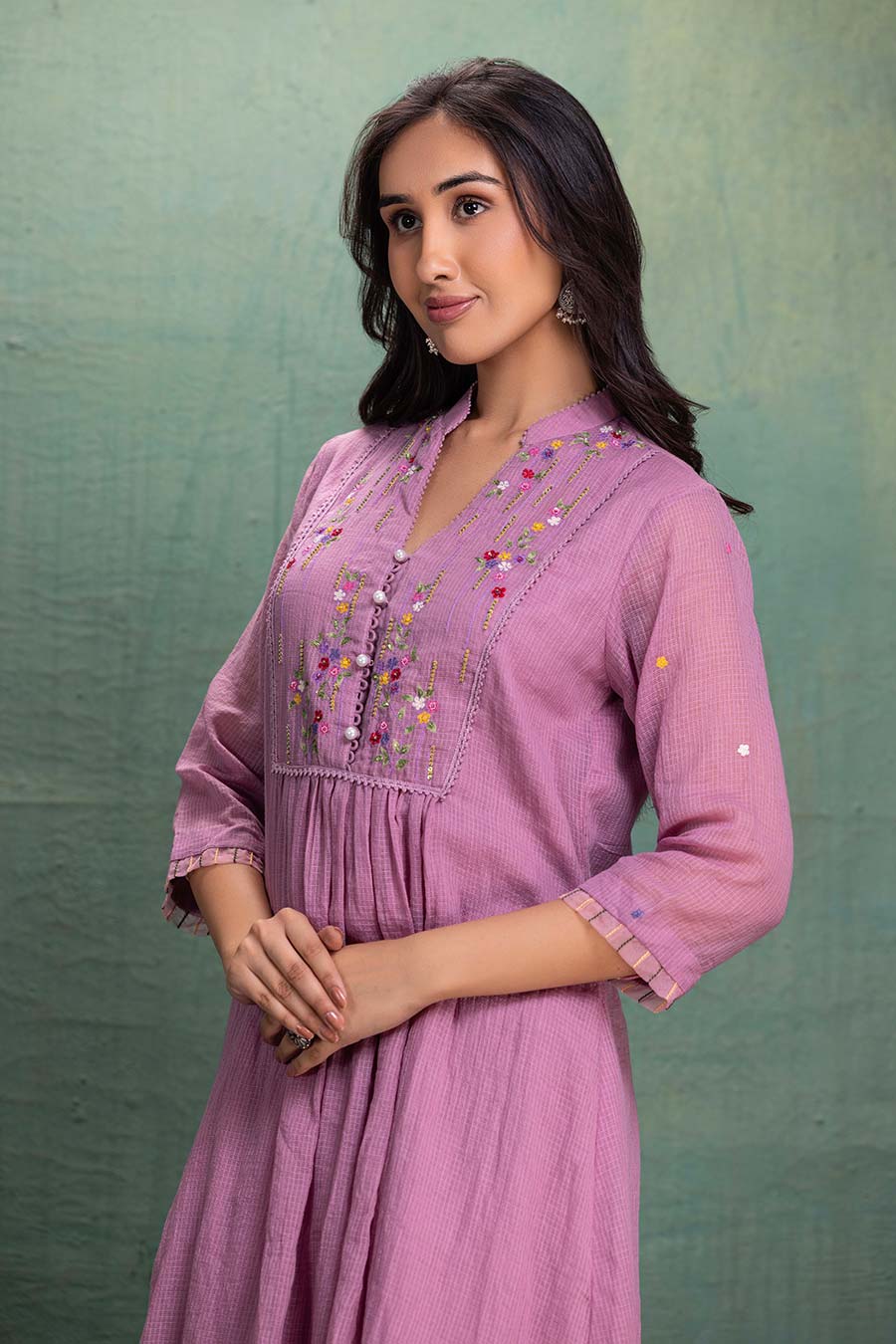 Pink Cotton Embroidered Kurta & Pant Set