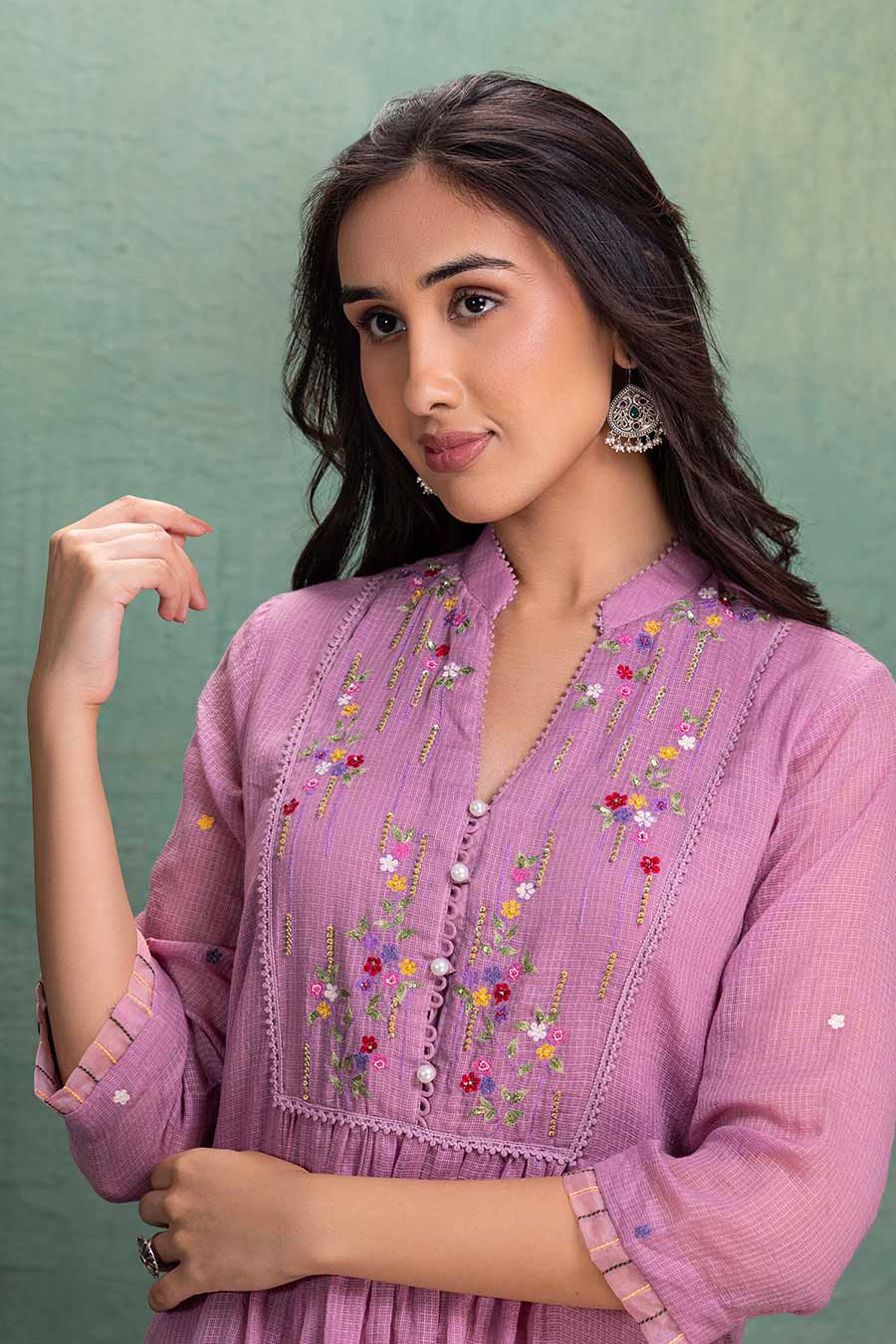 Pink Cotton Embroidered Kurta & Pant Set
