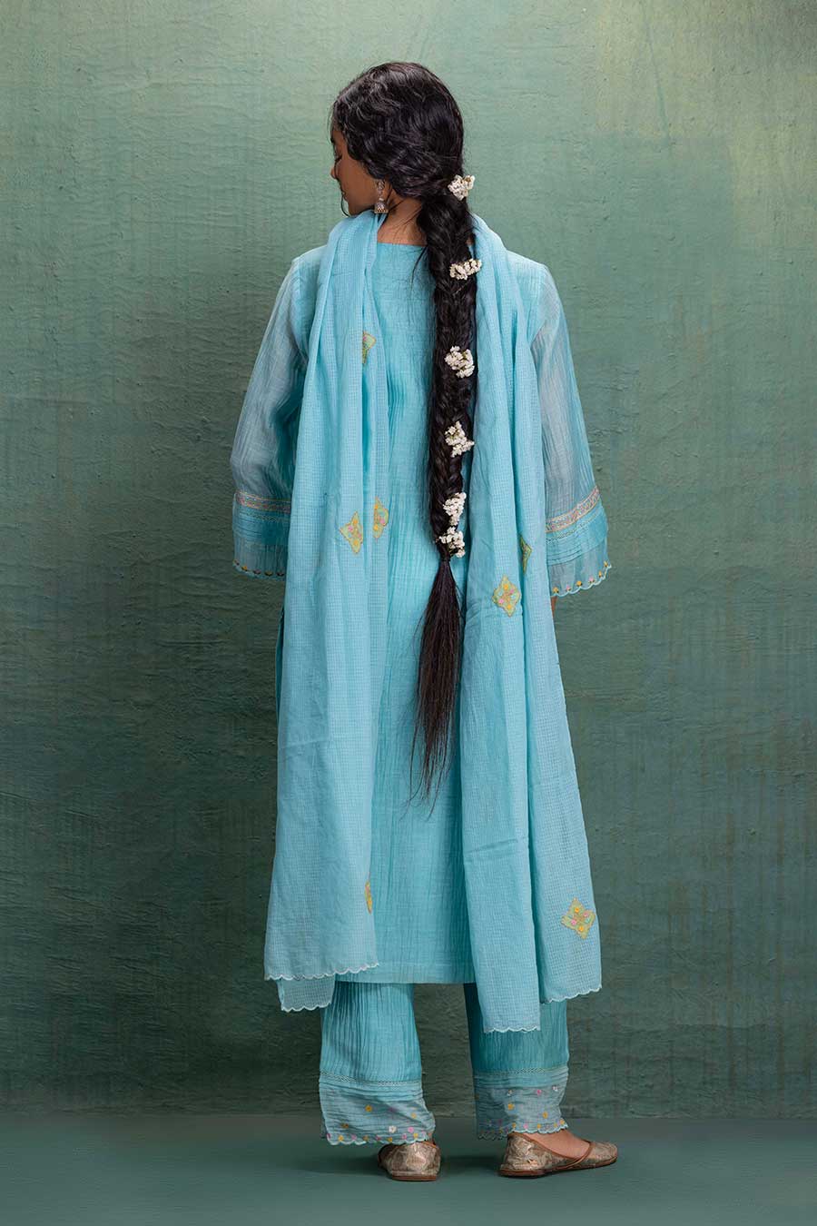Blue Chanderi Embroidered Kurta Set with Dupatta