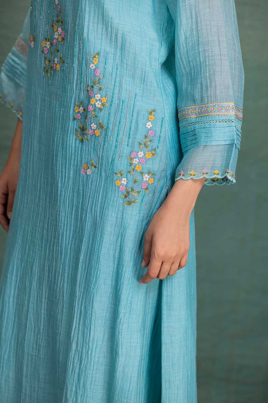 Blue Chanderi Embroidered Kurta Set with Dupatta